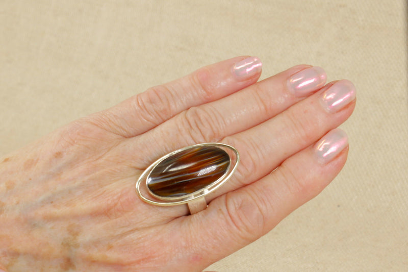 Silver and Banded Agate Designer Ring