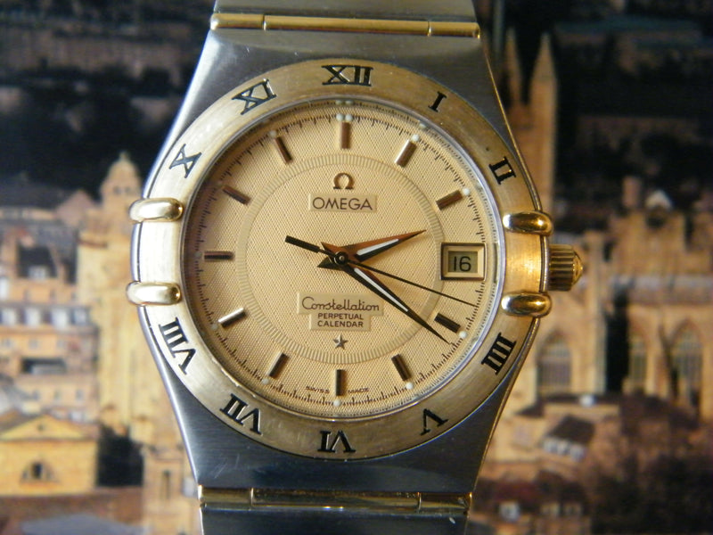 VINTAGE 1990’s OMEGA CONSTELLATION PERPETUAL CALENDAR 18KT GOLD & STEEL MODEL 396.1202 IN EXCEPTIONAL CONDITION