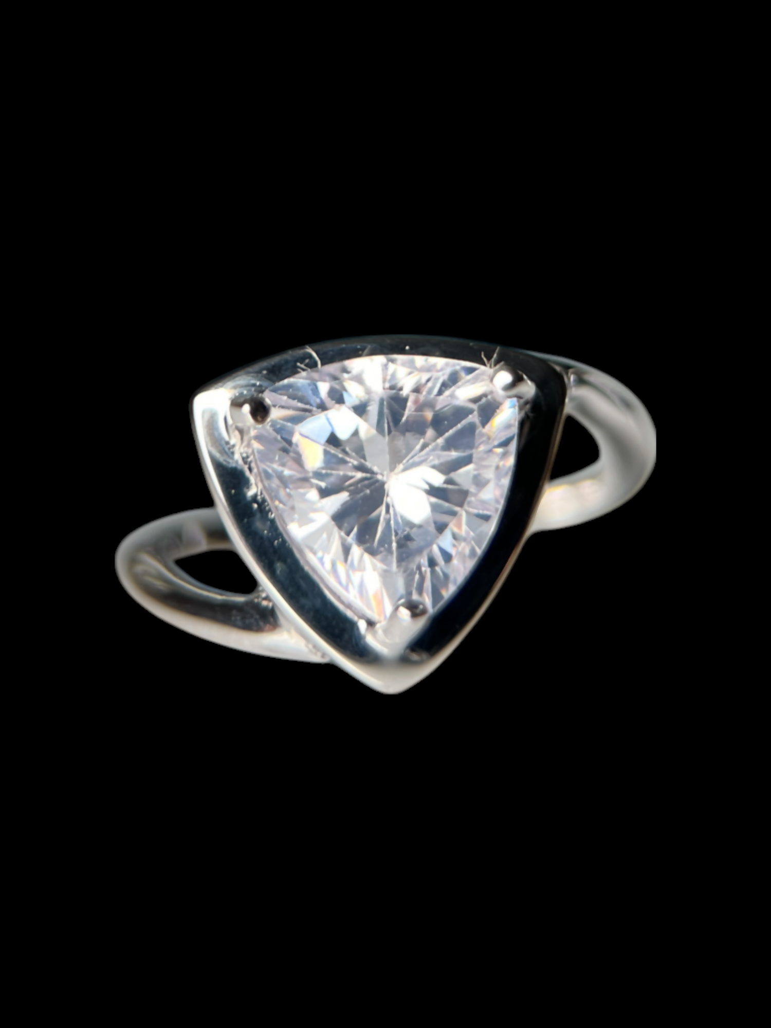 Sovats Sterling Silver Triangle Ring For Women - Rhodium Plated, White CZ Stones, Minimalist Open Band