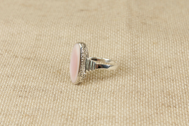 Silver Art Deco style Pink Mother of Pearl Ring