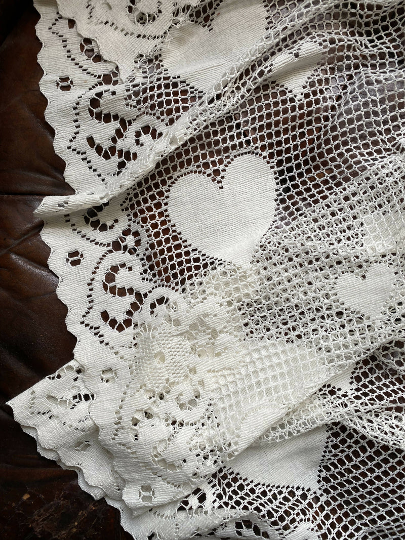 Heart Design Lace Panel By the Metre in cream Cottagecore 26" Wide