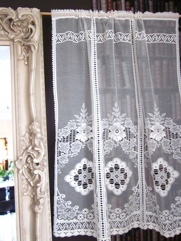 "Victoria" Vintage Heritage Design Cream Cotton Lace Curtain -2 panels 34”x 45 Inches