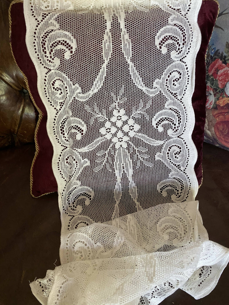 Alex rose" Antique Victorian style Cotton Lace Curtain Panelling Sold By The Metre - 12 Inches Wide