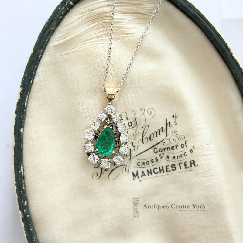 Edwardian 18ct Emerald & Diamond Pendant