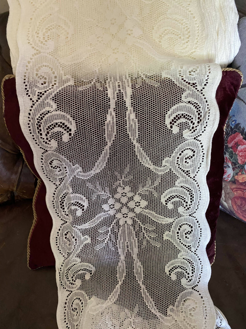 Alex rose" Antique Victorian style Cotton Lace Curtain Panelling Sold By The Metre - 12 Inches Wide