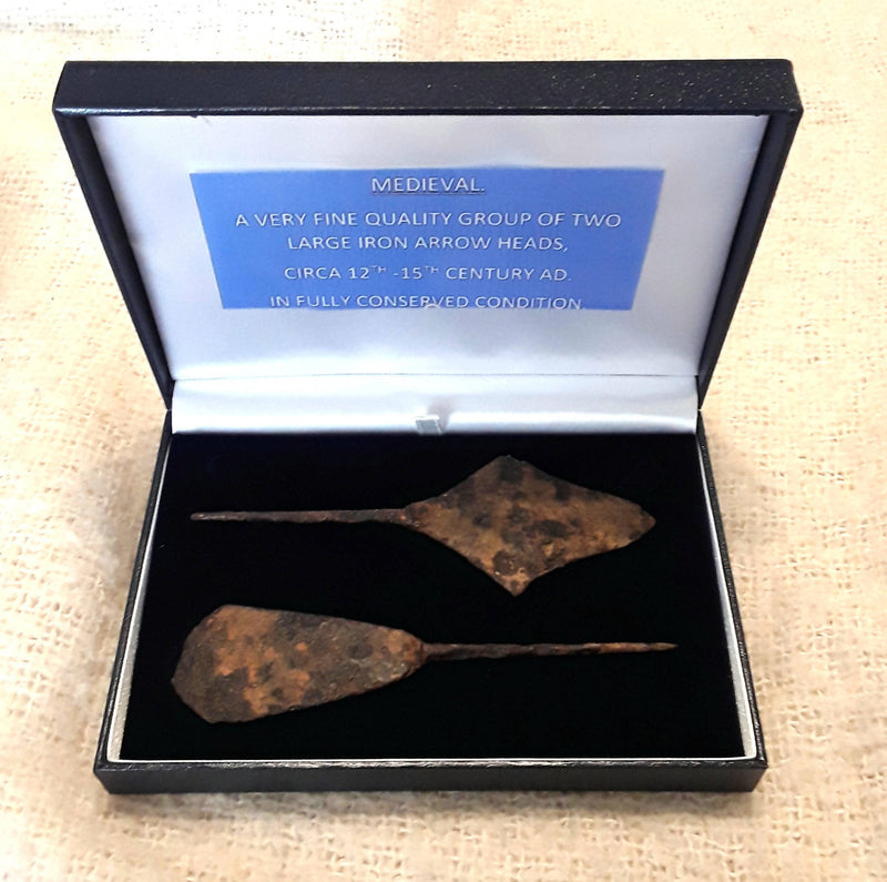 A Group Of Two Large Medieval Iron Arrow Heads.