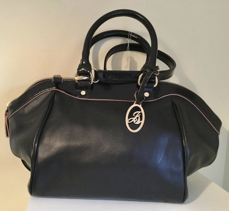 Jane Shilton Large Black Handbag. Hand and shoulder straps. 9”