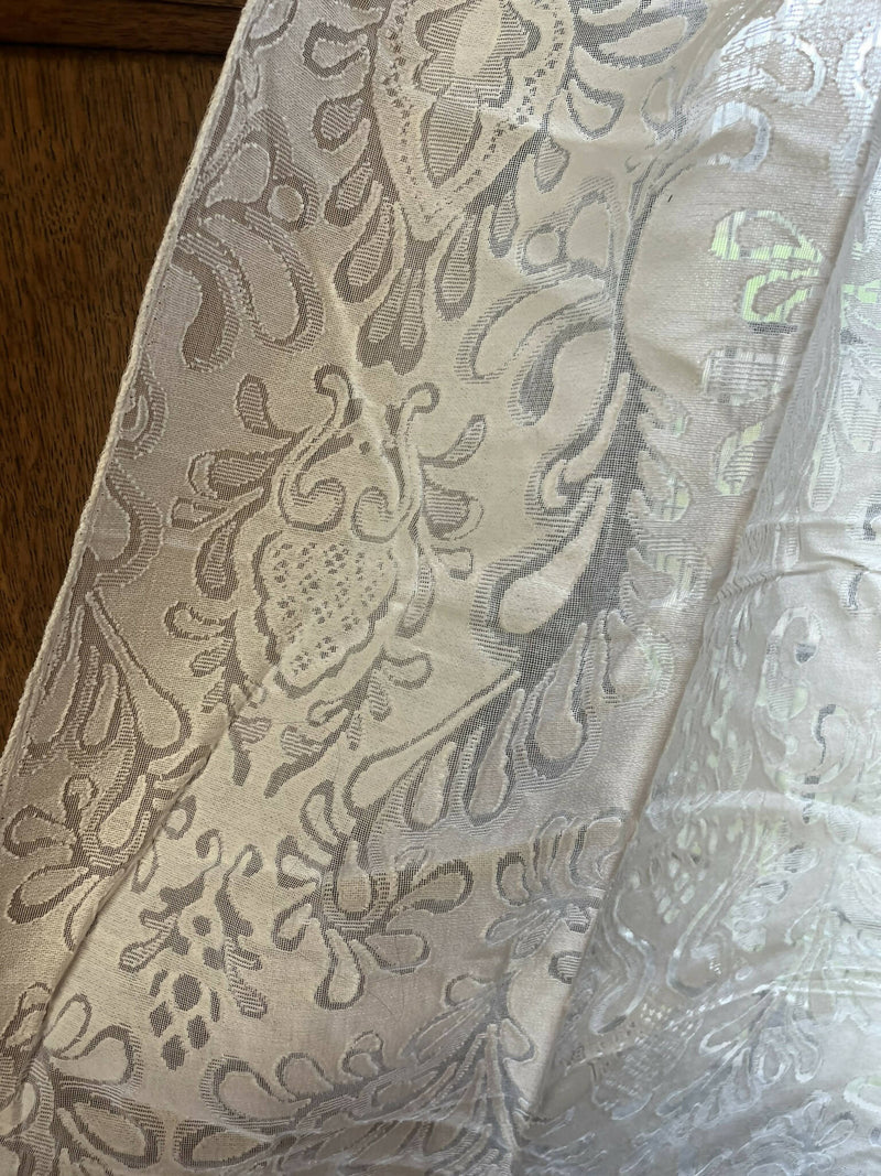 Scottish Madras Cotton Lace Panel Ready to hang with large scale ornamental design in Pure White 64"/37"