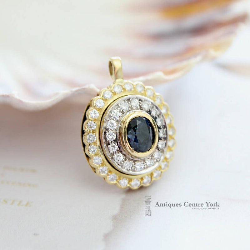 Large 18ct Gold Sapphire & Diamond 1.00ct Pendant