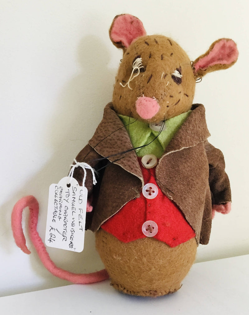 Old Felt “Samuel Whiskers” Toy Character Mouse. 6”