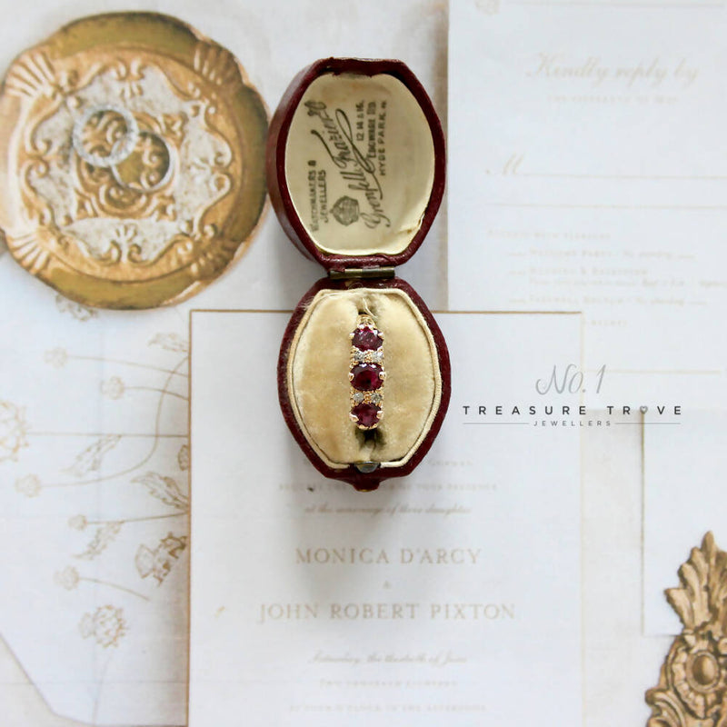 Victorian 18ct Ruby & Diamond Seven Stone Ring