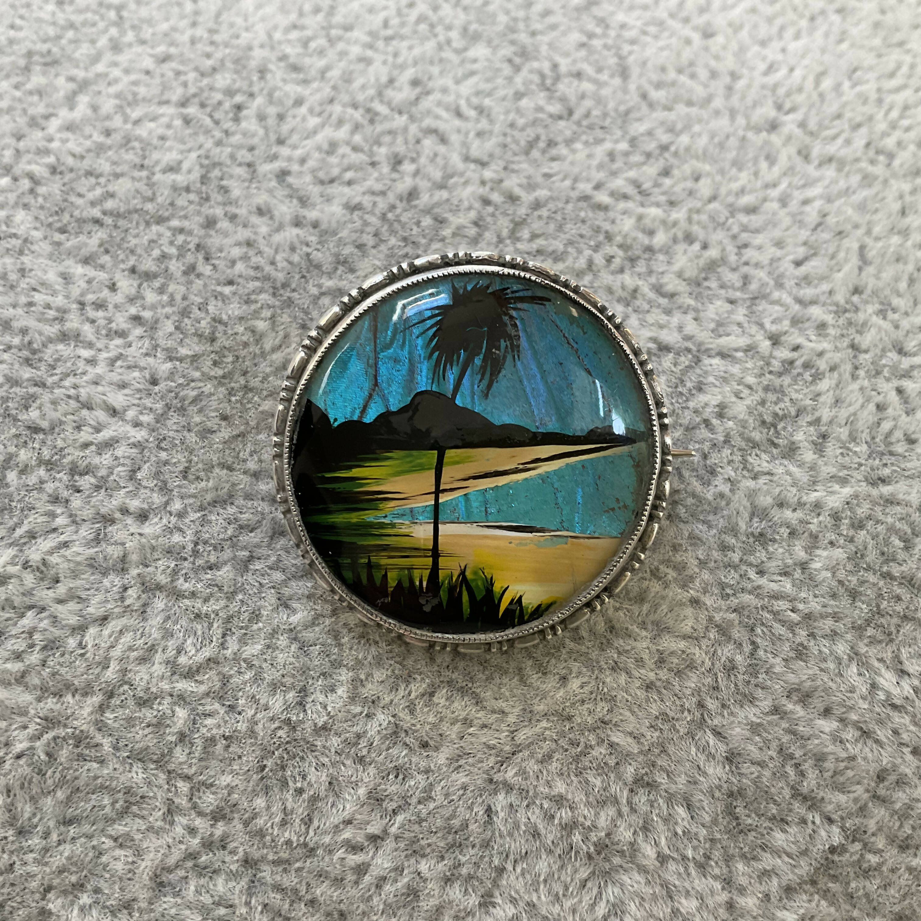 Thomas Mott silver and butterfly wing brooch