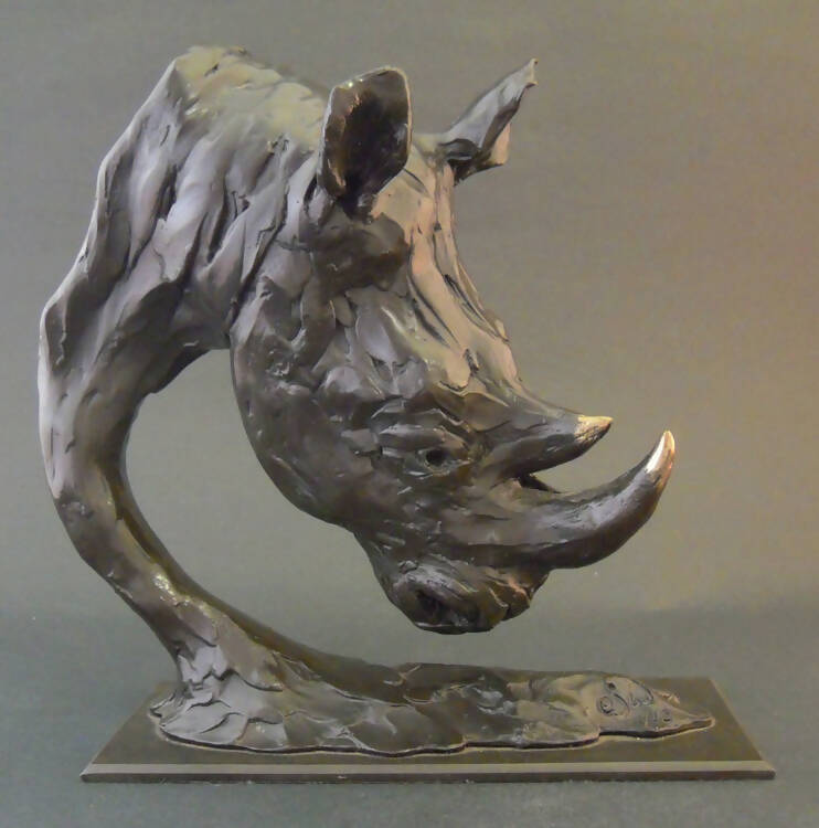 Rhino Head - sculpture by Edward Waites