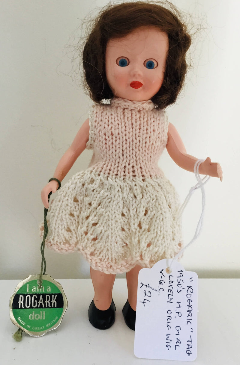 Vintage Rogaric Doll Hard Plastic. Original Wig 6”