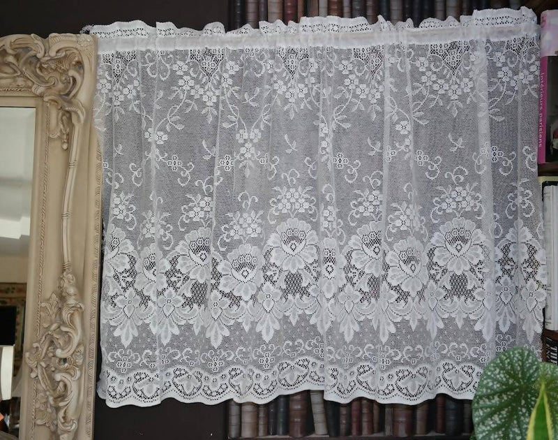 Victorianna" Vintage Heritage white cotton lace Curtain Panelling - 36” drop sold per metre