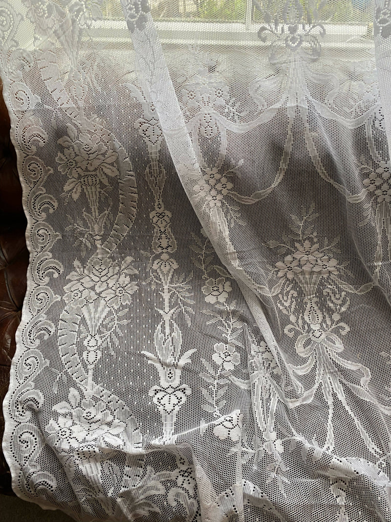 Alexandra Victorian period design white cotton lace curtain 62”/120”