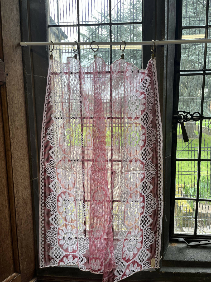 Vintage Art Deco Coloured Cotton Lace Panel Cafe Curtain Brise-Bise New Deadstock Flowers