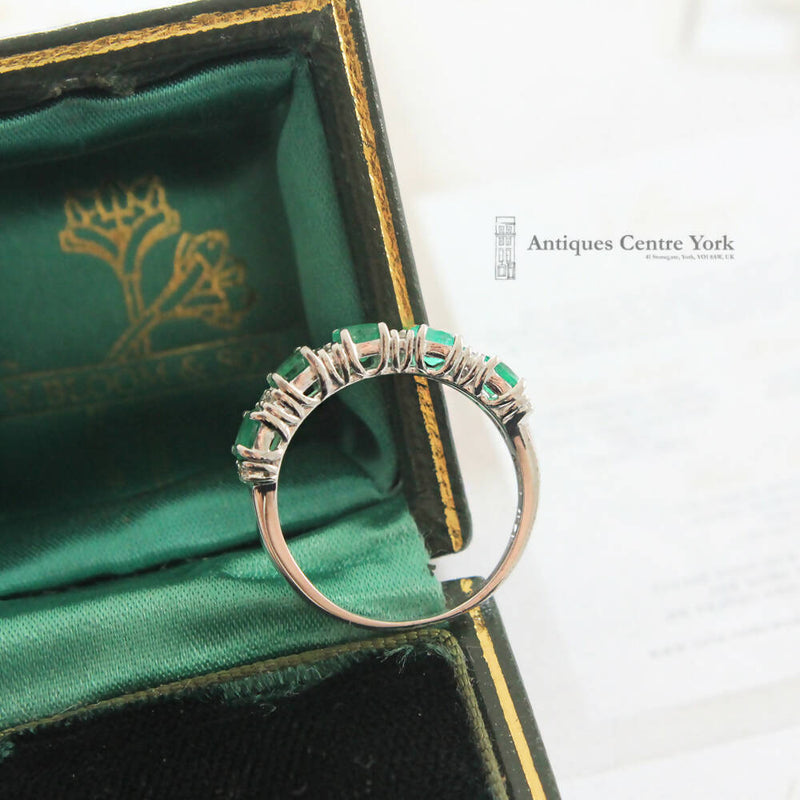 14ct White Gold Emerald & Diamond Half Eternity Ring