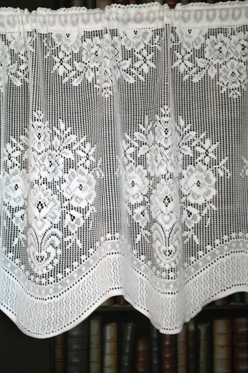Scalloped Country Cottage Cotton Valance Lace Panelling in White 24"- sold per metre wide 1m