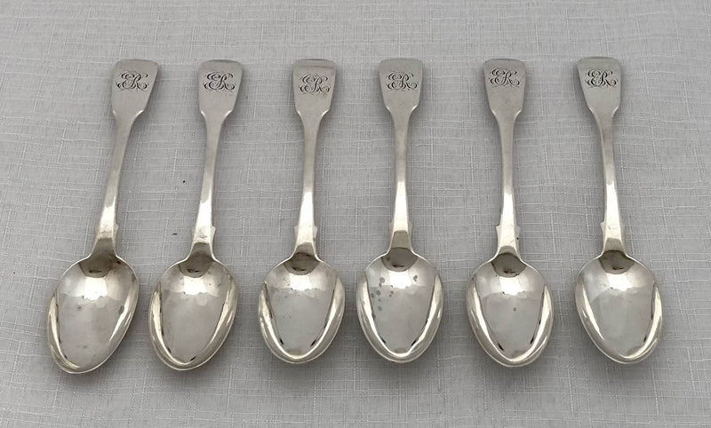 York silver, Georgian, George IV, set of six teaspoons. York 1821 James Barber & William Whitwell. 4.5 troy ounces.