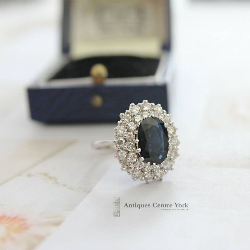 18ct White Gold Australian Sapphire & Diamond Large Cluster Ring
