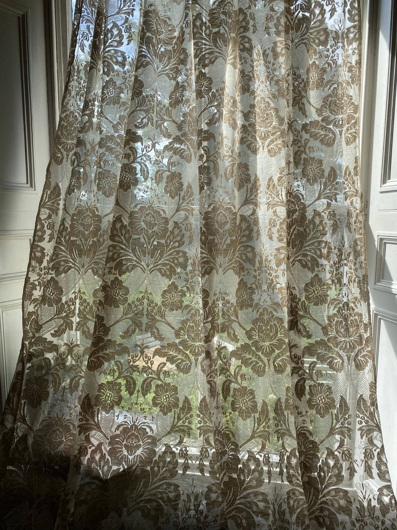 Regency style crewelwork beautiful wool & cotton madras Lace Curtaining Panel -to finish 68”/230cms