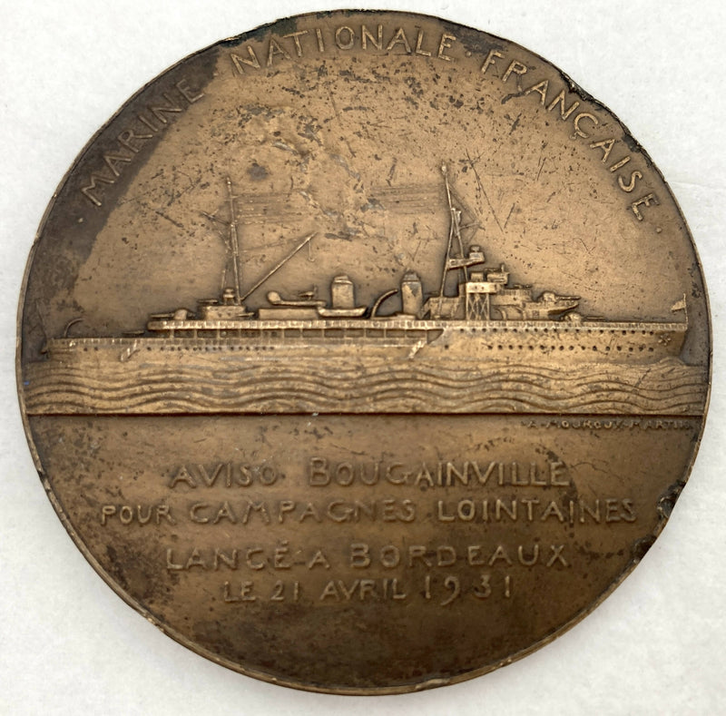 Bronze Relief Medallion for the French Navy Aviso 'Bougainville' & Admiral Louis Antoine de Bougainville.