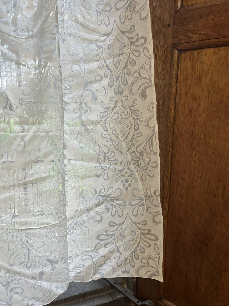 Scottish Madras Cotton Lace Panel Ready to hang with large scale ornamental design in Pure White 64"/37"