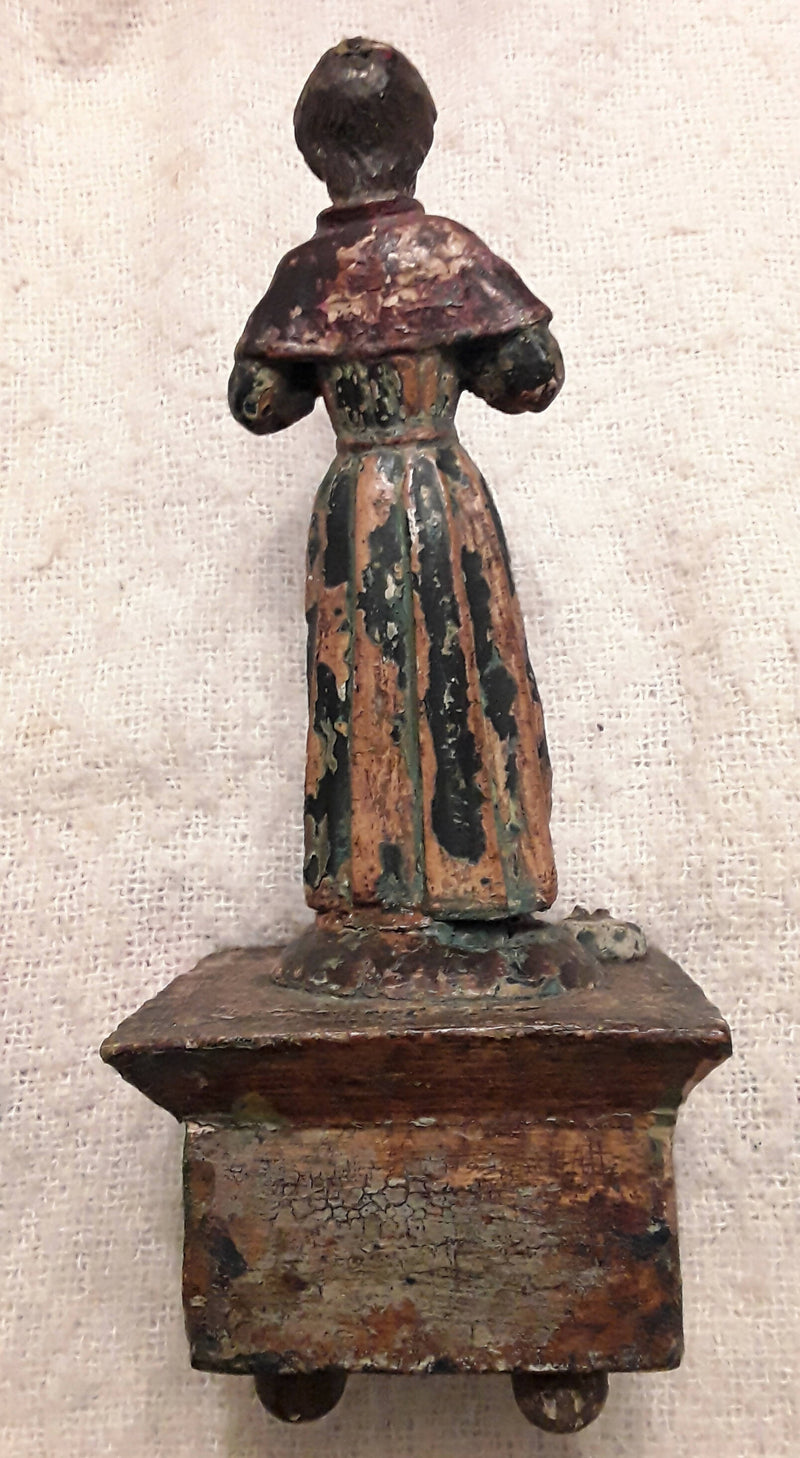 A Tudor Period Hand Carved Wooden Polycromed Figure Of A Saint.
