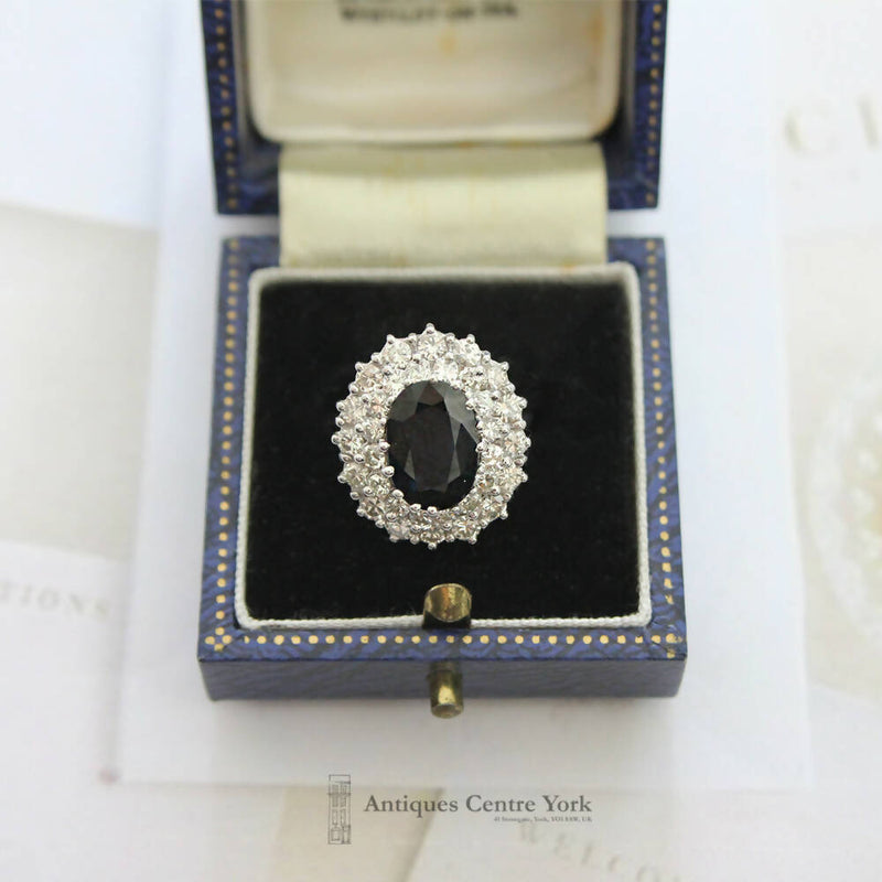 18ct White Gold Australian Sapphire & Diamond Large Cluster Ring