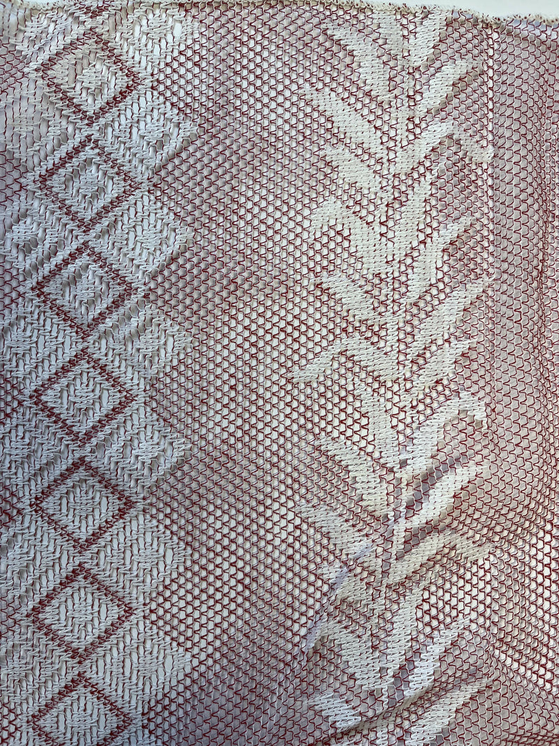 Vintage Art Deco Coloured Cotton Lace Panel Cafe Curtain Brise-Bise New Deadstock Leaves