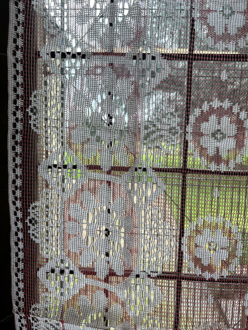 Vintage Art Deco Coloured Cotton Lace Panel Cafe Curtain Brise-Bise New Deadstock Flowers