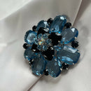 Retro Blue and Black Glass Faceted Extra Large Brooch