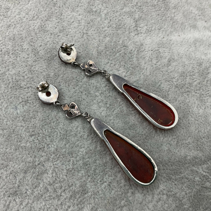 Art Deco style silver and cornelian earrings