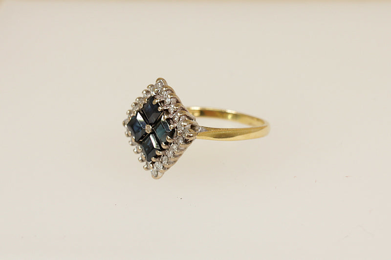 18ct Gold Sapphire & Diamond Cluster Ring