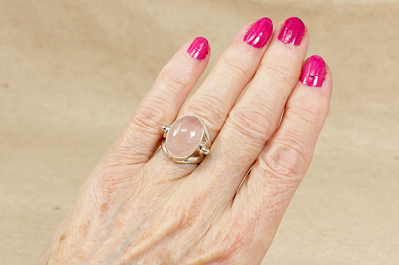 Silver & Pink Quartz Statement Ring