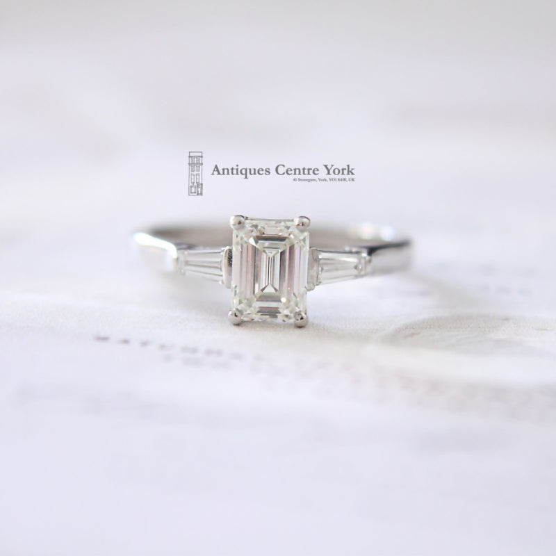 Platinum Emerald Cut Diamond 0.96ct Solitaire Ring