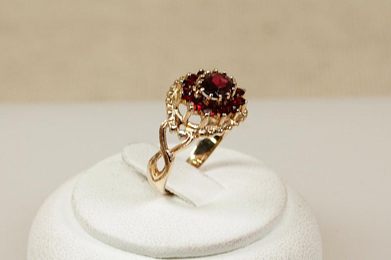 9ct Gold & Garnet Cluster Ring Bohemian style