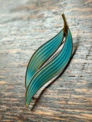 Modern Mid Century Norwegian Sterling Silver Aksel Holmsen Sea Spray Blue Enamel Leaf Brooch