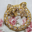 Gold Tone & Faux Diamond Bow Brooch