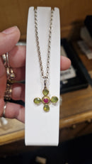 (Reserved for Charmaine) Argent Of London 9ct Gold And Silver Peridot And Ruby Pendant With Sterling Silver Chain