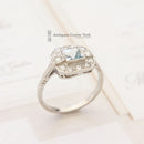 Platinum Aquamarine & 0.65ct Diamond Art Deco Style Cluster Ring