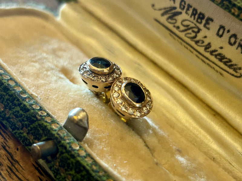 Hallmarked 18ct Gold Burmese Sapphire & Diamond Halo Earrings