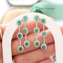 18ct White Gold Emerald & Diamond Multi Cluster Drop Earrings