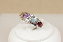 Finely Made Sterling Silver Multi-Gem Band Ring – Amethyst, Garnet, Blue Topaz & Citrine