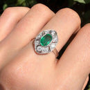 Art Deco 18ct White Gold Emerald and Diamond Ring, 1.3ct Emerald