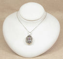 Pretty Edwardian Style Silver, Amethyst & Marcasite Oval Locket Necklace