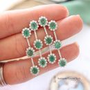 18ct White Gold Emerald & Diamond Multi Cluster Drop Earrings