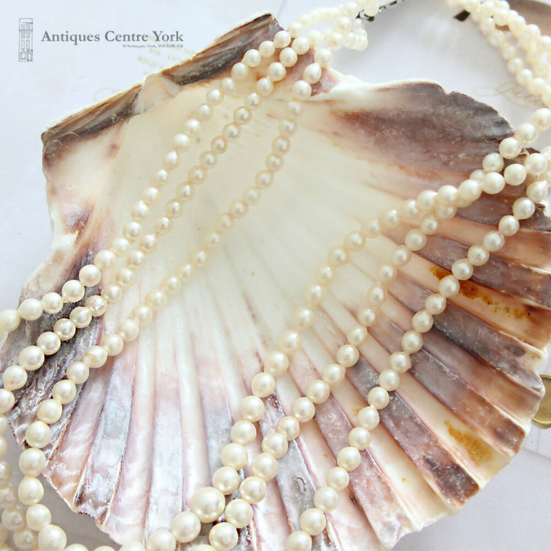 Vintage Silver Cultured Pearl 3 Row Necklace