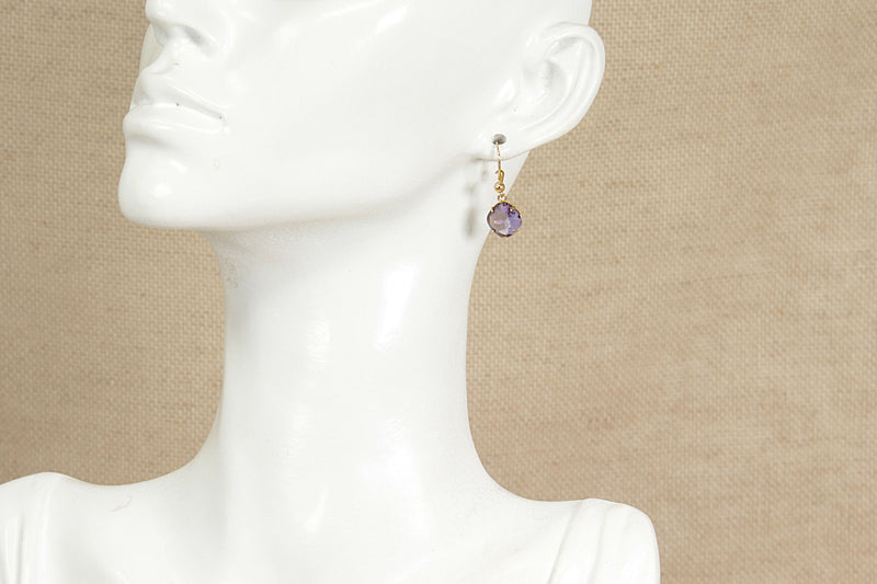 9ct Gold & Amethyst Crystal Dropper Earrings